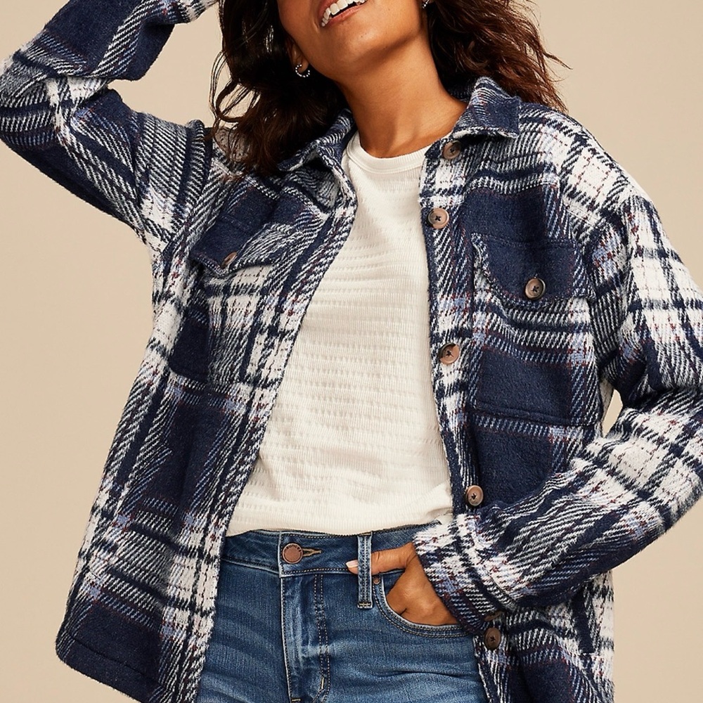 Maurices Navy and White Plaid Utility Jacket